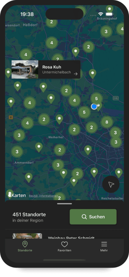Darkmode Darstellung der App FindHilde