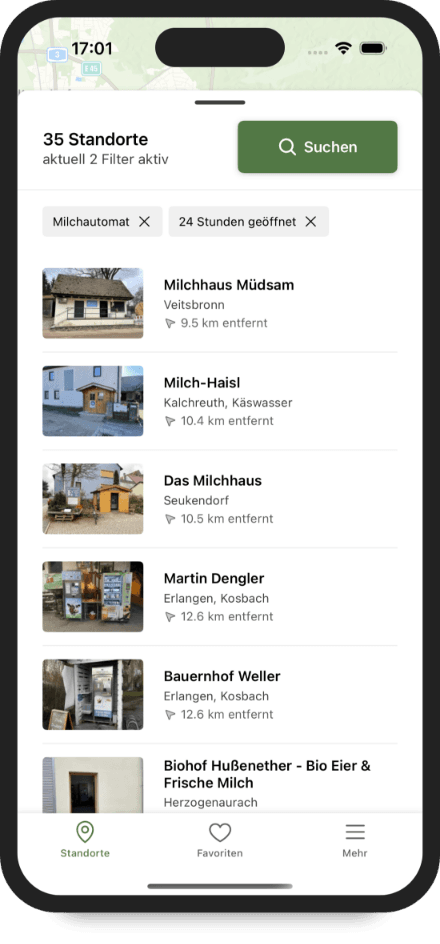 Übersicht der Filter-Möglichkeiten innerhalb der FindHilde App
